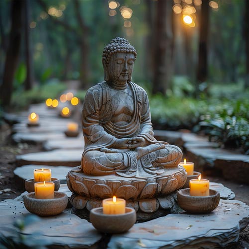Funerali musulmani Milano: statua buddah con candele